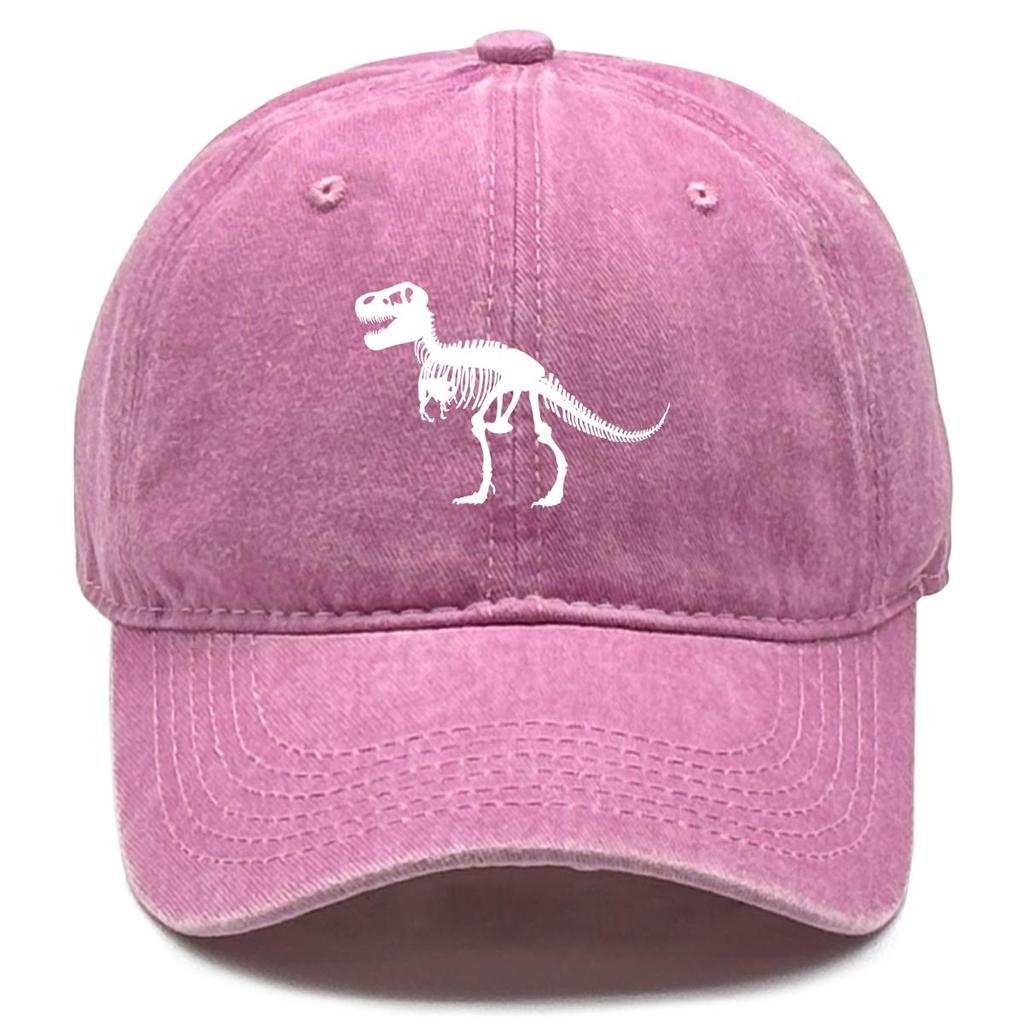 Pure White Dinosaur Print Snapback Sun Hat, Animal Trucker Hat Adjustable Buckle Cotton Hip Hop Sunshade Adjustable Baseball Cap