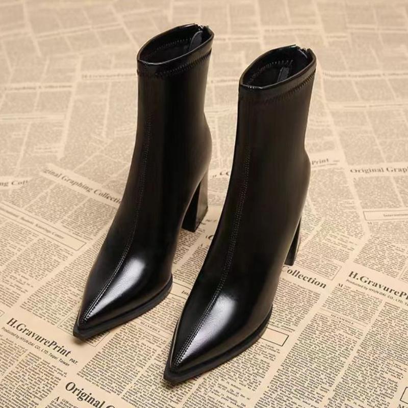 Pointed Toe Women Ankle Boots 2026 New Autumn Elegant Outdoor High Heels Shoes Women Fashion Zippers Designer Short Boots Ladies
