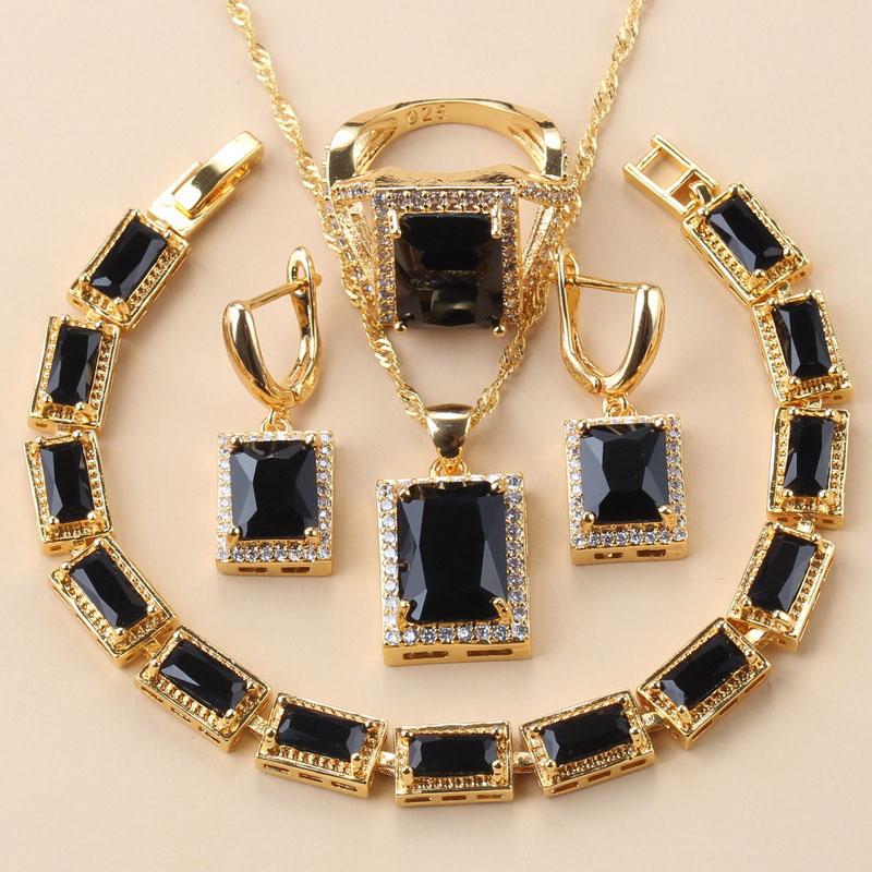 African Gold Plated Bracelet Bangle Ring Trendy Green Zircon Jewelry Sets Necklace Clip Earrings For Women Gift