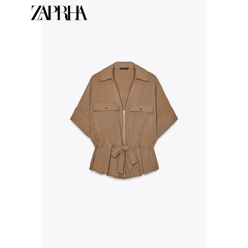 Zaprha 2025 New Arrival Waist-Tight Stylish Travel Hunting Lapel Short Sleeve Casual Shirt for Women 2273741