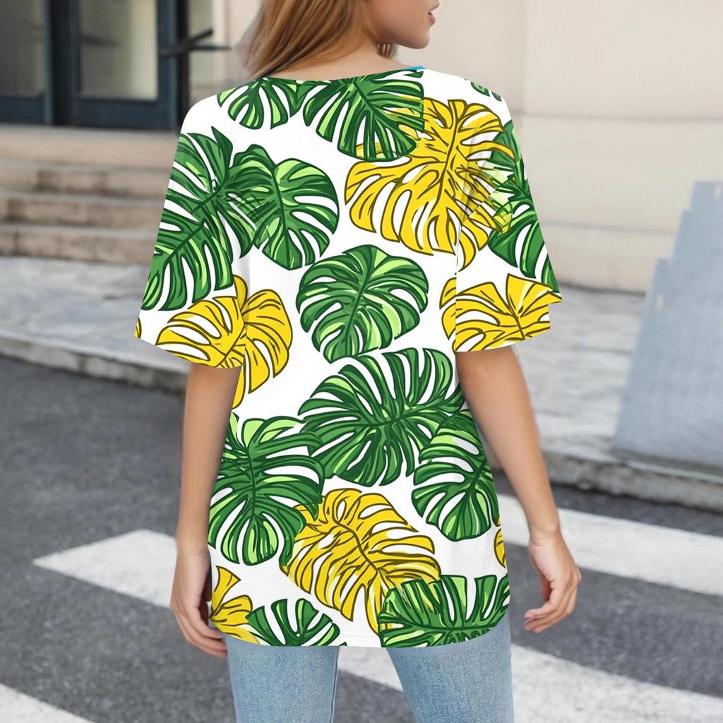 Women's T Shirt Print Button Short Sleeve Daily Weekend Fashion Basic V- Neck Regular Top