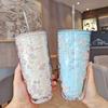 Trendy Double-Layer Crushed Ice Straw Cup - Large Capacity Fashionable Plastic Cups for Couples