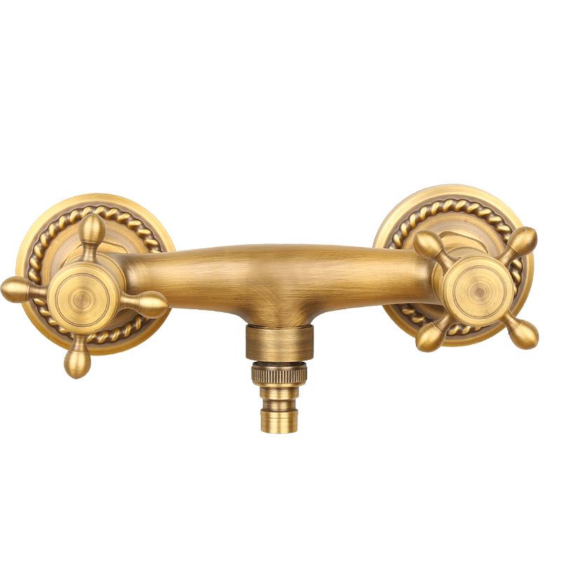 Antique Brass Wall Mounted Washing Machine Faucets Double Handles 2 Holes Cold and Hot Water Mixer Tap Bibcock