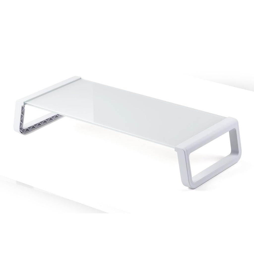 Sanwa Direct Monitor Wide x Deep x Glass 10kg Weight Stand, Desktop, 54.7cm 22.7cm 9.8cm High, Heavy-Duty Top, Capacity, White, 100-MR210W