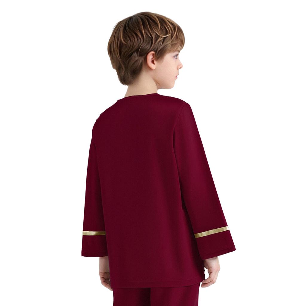 Boys Liturgical Dance Costume Long Sleeve Metallic Color Block Patchwork Top Dancewear