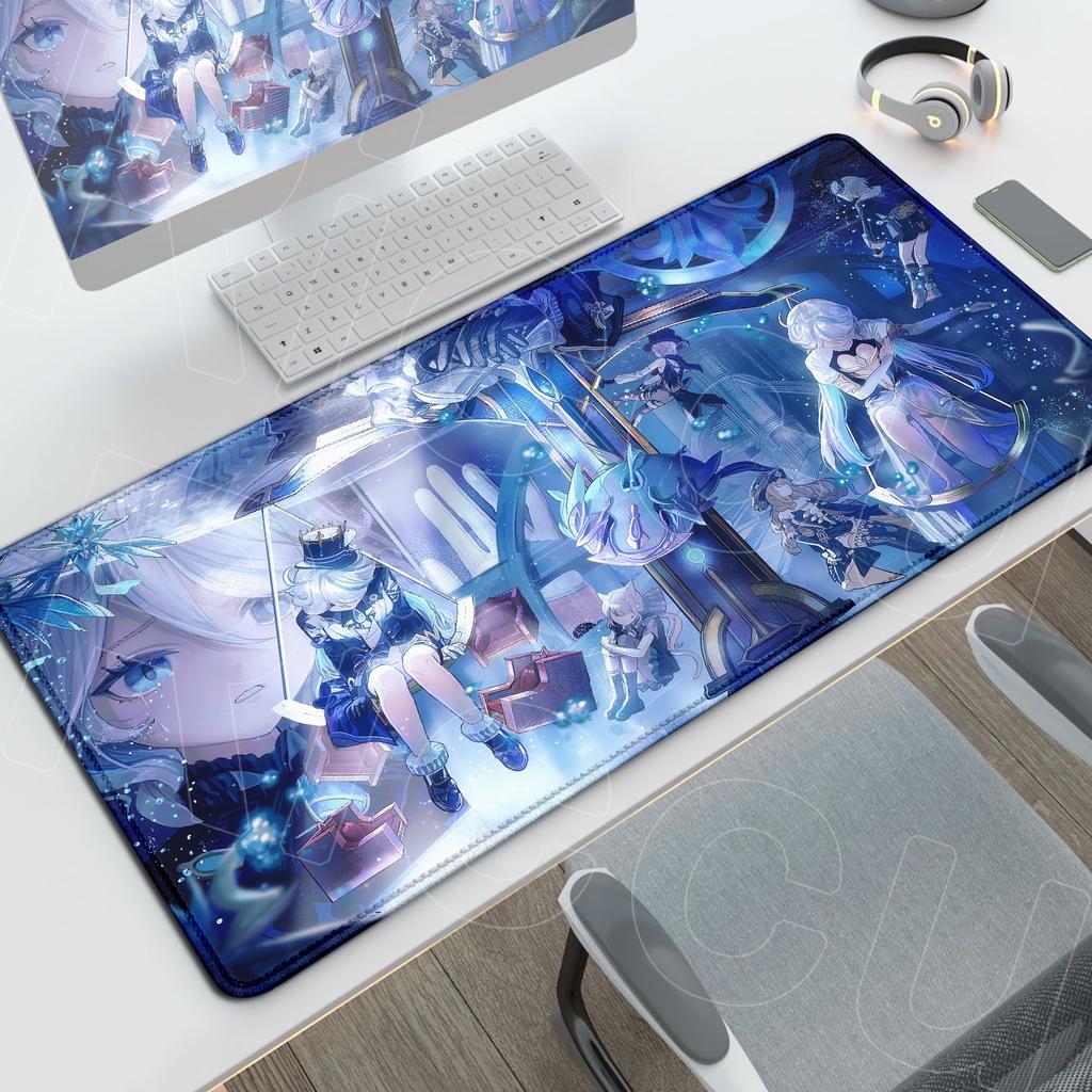 Anime Genshin Impact Office Long Deskmat Cute Furina Game Antislip Mousepad Large Computer Keyboard Mat HD Print Rubber Cushion