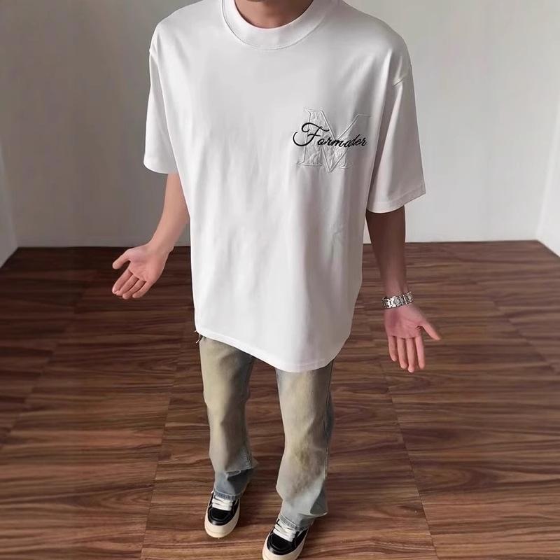 

Men s Loose Fit Embroidered Letter Crew Neck Short Sleeve T-Shirt for Casual Street Style M білий