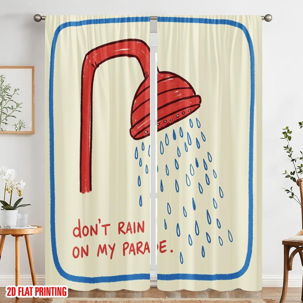 2pcs 2D Flat Printing Curtains Fun Rain Polyester Without Electricity Holiday Decorations for Festive Portraits and Party