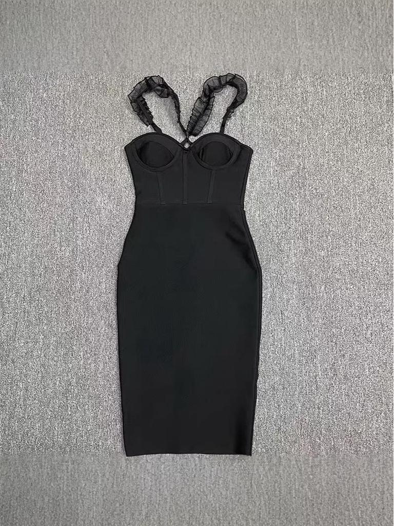 Women's Cross-Border Spaghetti Strap Lace Bandage Elastic Hip-Hugging Dress