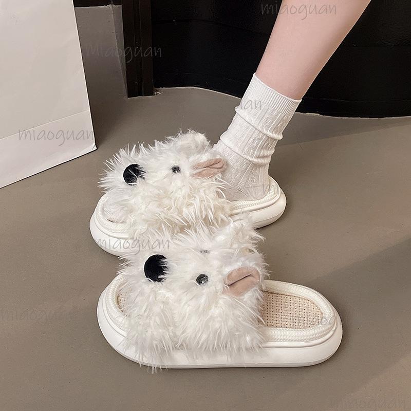 Lässige Plateau-Hausschuhe Damen Zuhause Frühling Herbst Niedliches Cartoon-Design Hundeschuhe Mädchen Indoor-Schuhwerk Leichte Pantoletten