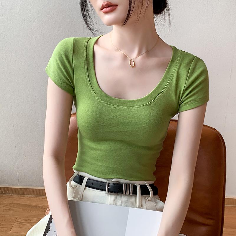 230g Pure Cotton Short-sleeved T-shirt for Women In Summer New Solid Color Round Neck Versatile Simple Base Shirt Korean Women's Clothing