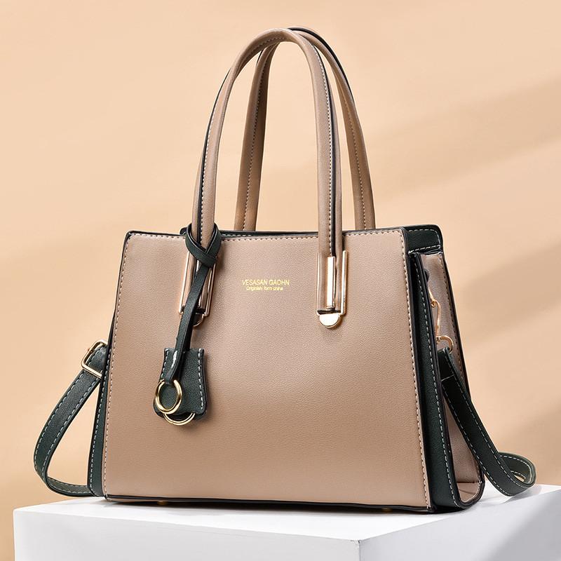 Elegant Pu Leather Mom Tote Bag Spacious Crossbody Handbag Stylish Colorblock Design
