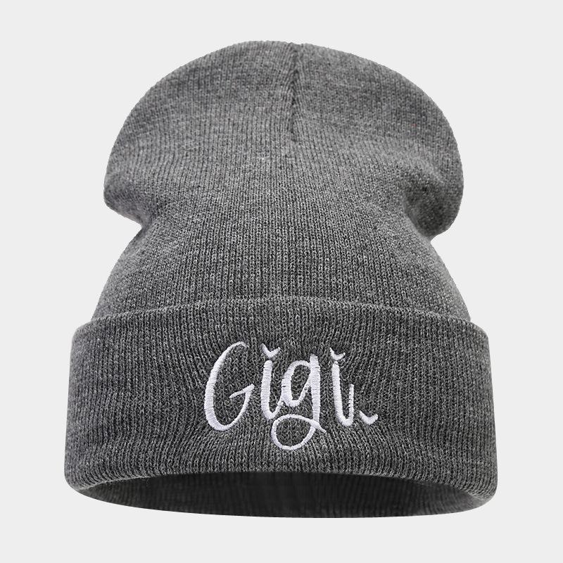 Autumn and winter men's and women's wool hats New casual versatile Gigi embroidered knitted hats Outdoor warm windproof cold hats