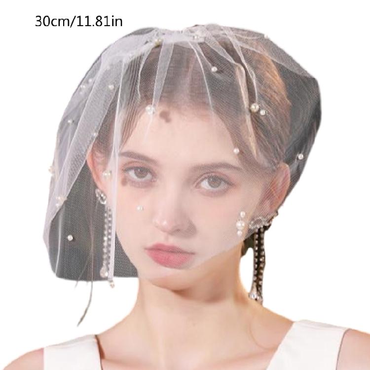 Pearls Bridal Veil Studded Stylish Graceful Head Cover Wedding Hair Accessory White Net Veil Wedding Photo Props