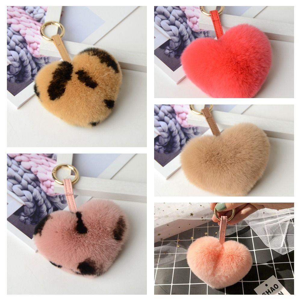 Cartoon Design Heart Fluffy Fur Keychain Heart Shape Heart Plush Pendant Gift