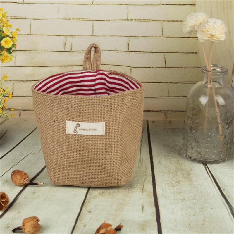 Sundries Organizer Big Round Mouth Feel Comfortable Cotton Linen Blue Bags Cotton And Linen Storage Bag Hanging Design 50g