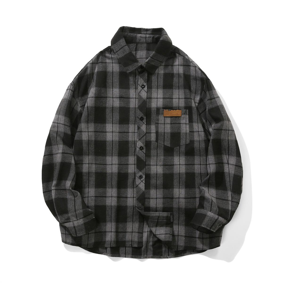 Весна Лето Ретро Мужская Клетчатая Рубашка Верхняя Одежда Повседневная Длинный Рукав Клетчатая Рубашка Один Карман Пуговицы Блузка M