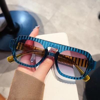 Popular Vintage Double Bridge Stripe Square Sunglasses Women For Men Luxury Brand Designer Sun Glasses Punk Travel Candy Shades
