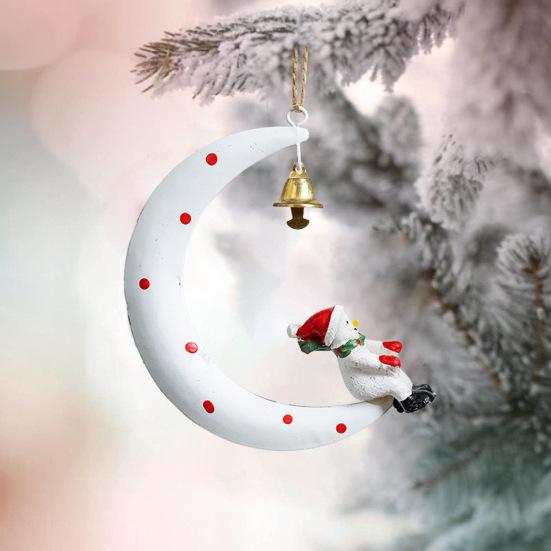 Christmas Pendant Moon Shape Design Christmas Elements Snowman Santa Claus Elk Hanging Pendant Holiday Atmosphere Ornament