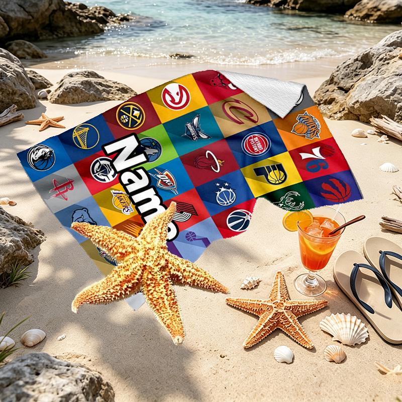 Custom Name Personalized basketball Print Beach Towel, for Trip Camping Beach Party Home Decor, Birthday Gift for Family & Friends