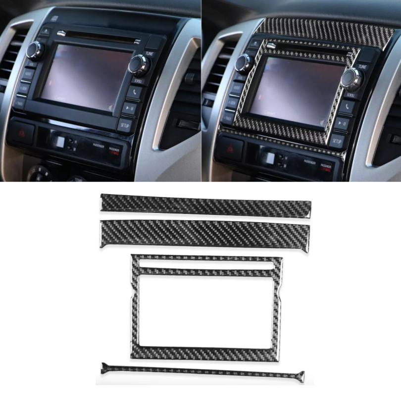 4Pc For Toyota Tacoma 2013-2014 Carbon Fiber Center Console Radio CD Panel Cover