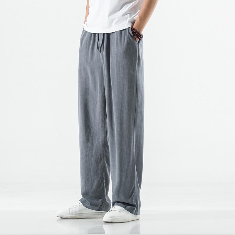 Men's White Linen Wide-Leg Casual Pants for Spring and Autumn