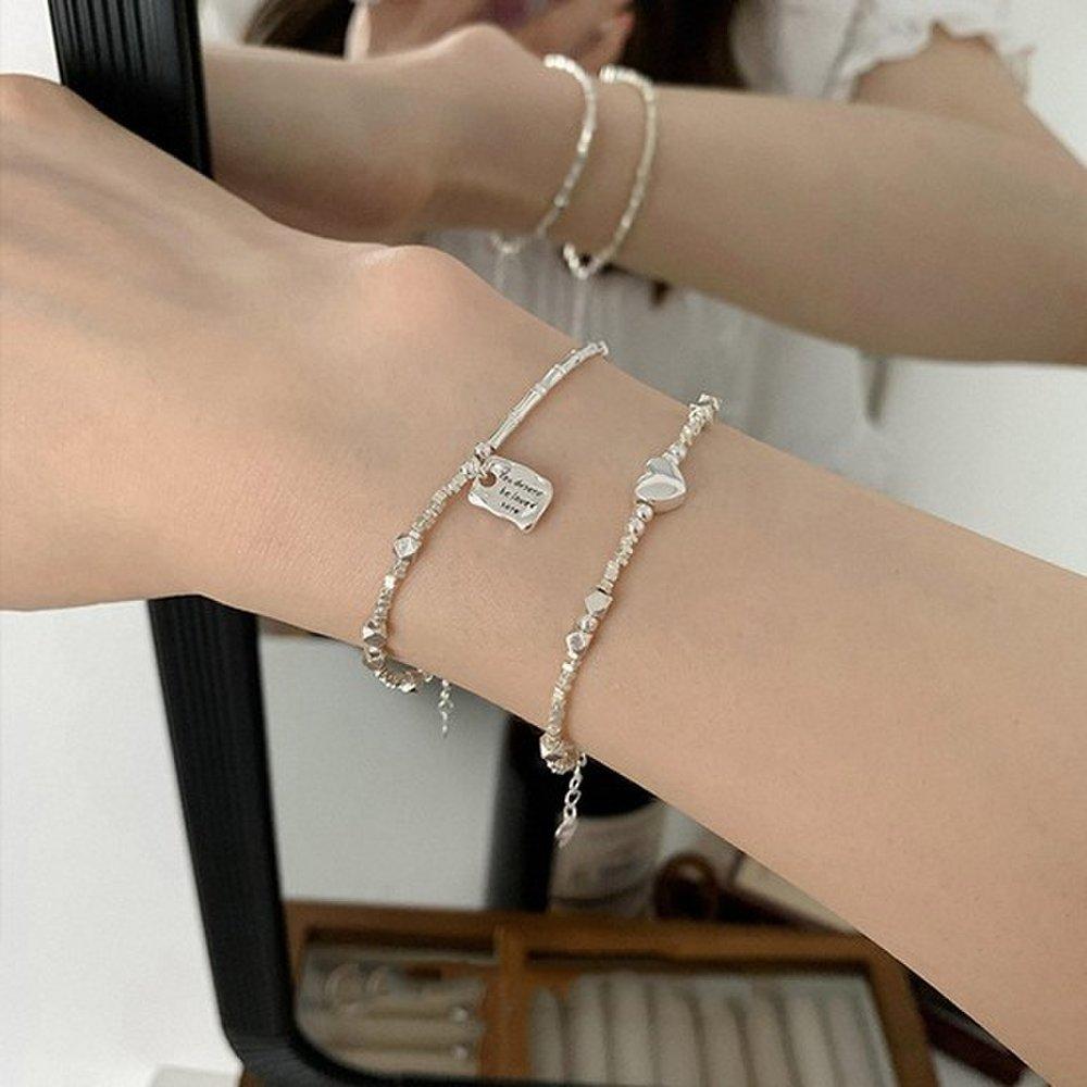 Legoma 925 Silver Point Pendant Cut Square Bracelet F31