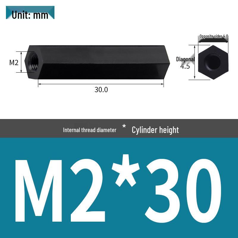 Black & White M2 Nylon Hexagonal Double-Through Standoff Spacer for PC Board Support