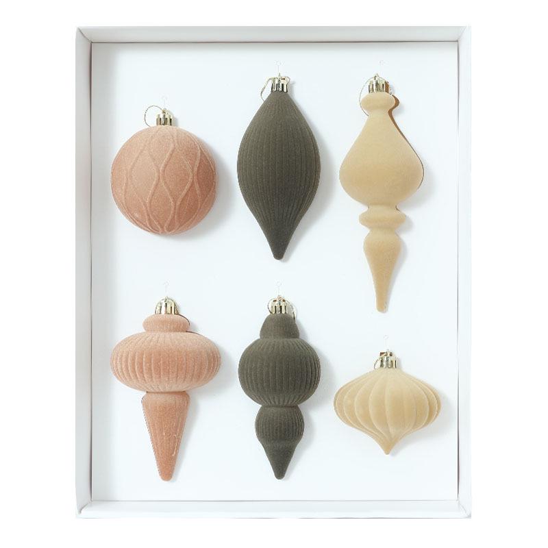 Set of 6 Irregular Mocha Mousse Christmas Tree Flocking Balls