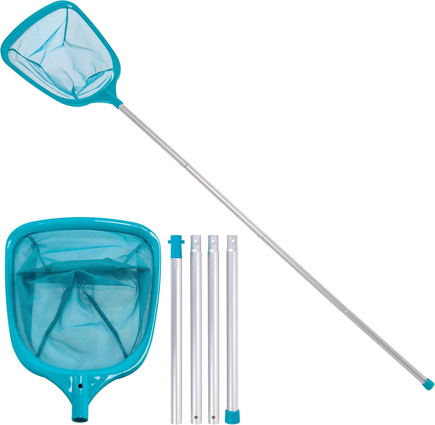 Swimming Pool Leaf Skimmer Net with 4 Aluminum Pole Sections - 6  Deep Ultra Fine Mesh Netting Bag Basket for Fast Cleaning of The Finest Debris 1