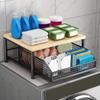 Modern kitchen microwave rack storage rack sturdy solid wood and metal structure space-saving countertop storage rack