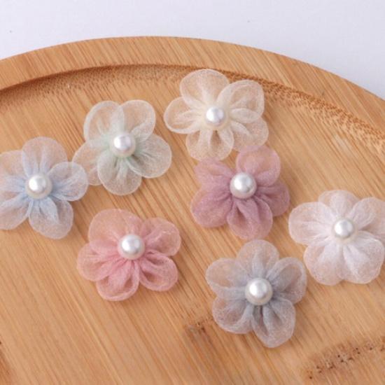 10pcs DIY Chiffon Appliques Flower Shape Beaded Material for Headband Hat Decor