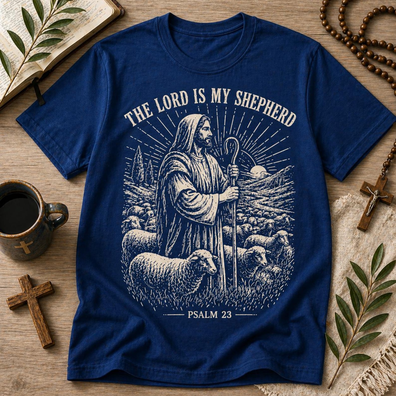 The Lord Is My Shepherd Psalm 23 Christian T-Shirt – Vintage Jesus Shepherd Faith Graphic Tee L