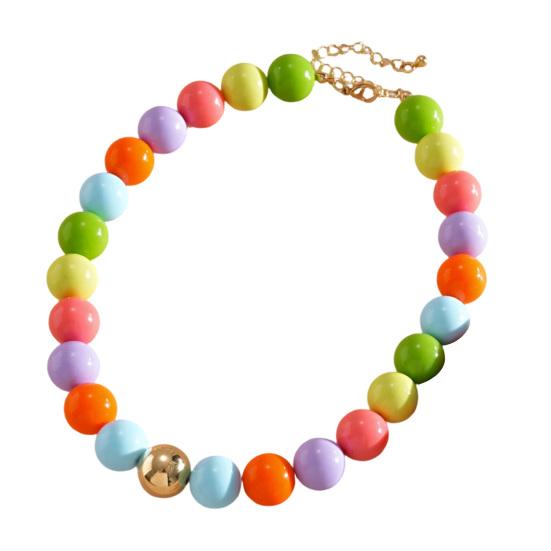 Perlenschmuck für Damen, Acryl-Kettenhalsband mit großen Perlen, Elastisches Armband mit runden Perlen, Sommerliches Retro-Accessoire