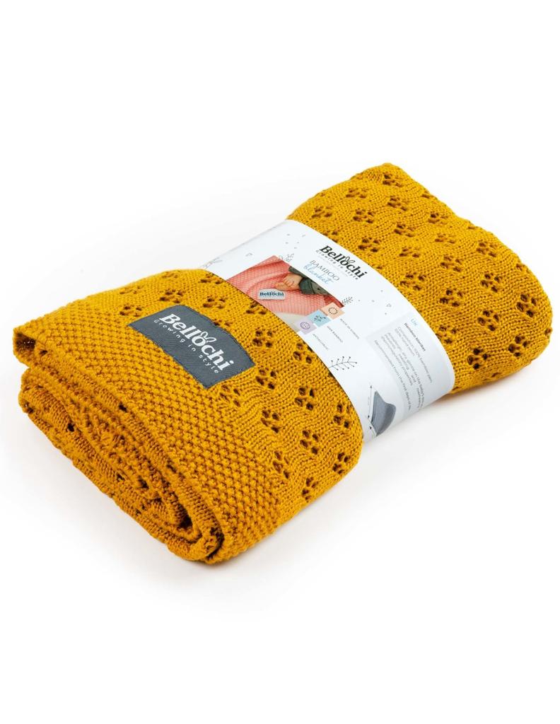Bellochi Bamboo Blanket Openwork Musta, 100x80 Cm, Yellow Mustard