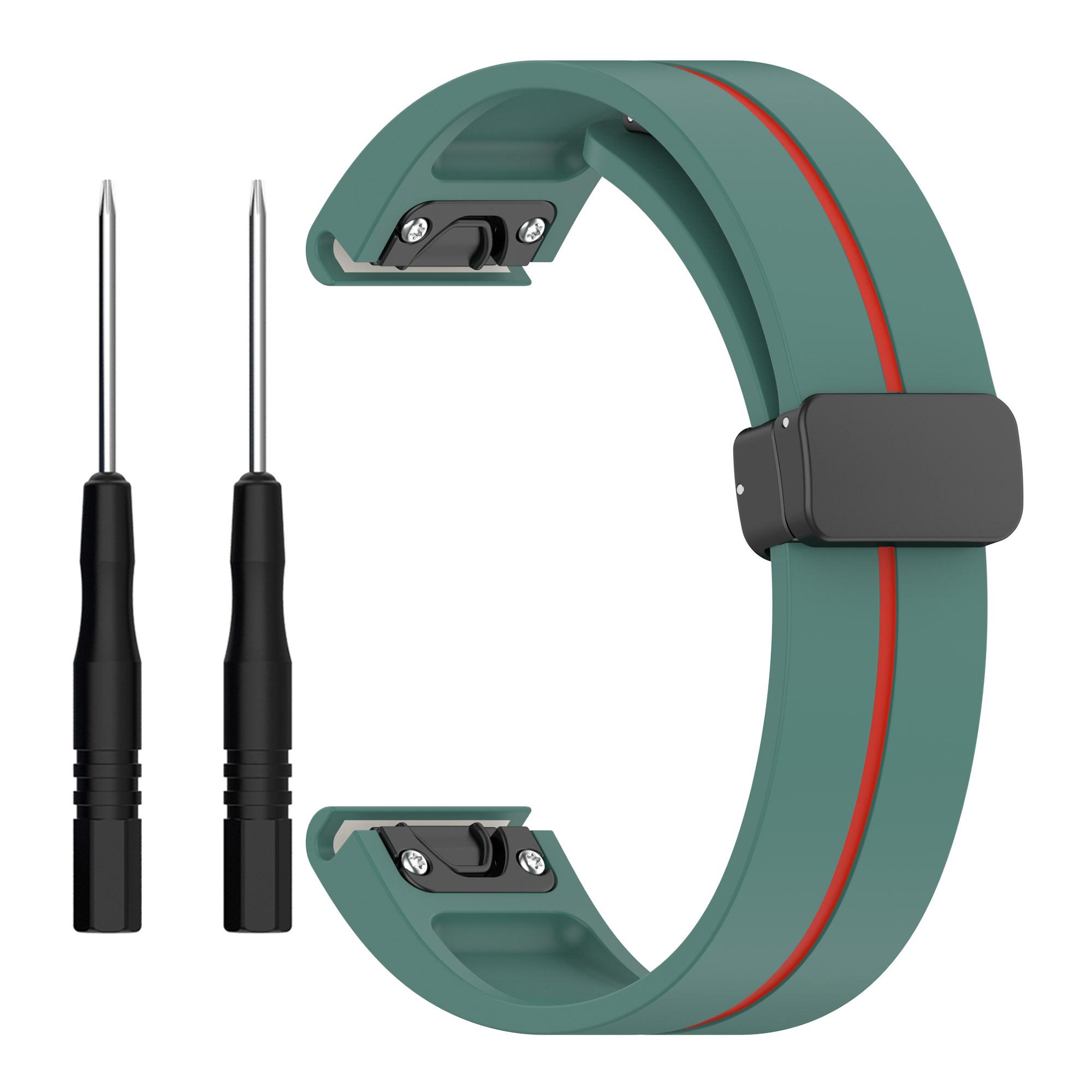 

Ремешок для часов 22 мм для Garmin Fenix 8 47 мм/Fenix 7/6, силиконовый ремешок для часов с магнитной черной застежкой Olive Green/Red