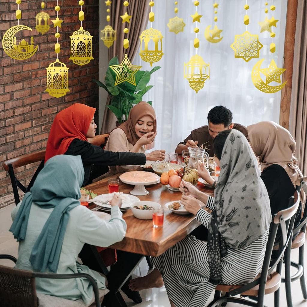 Zonon 24 Pcs Islamic Star Moon Lantern Ramadan Garland Eid Decoration Streamer Ramadan Mubarak Party Banner Backdrop Shining Hanging Wall Decorations