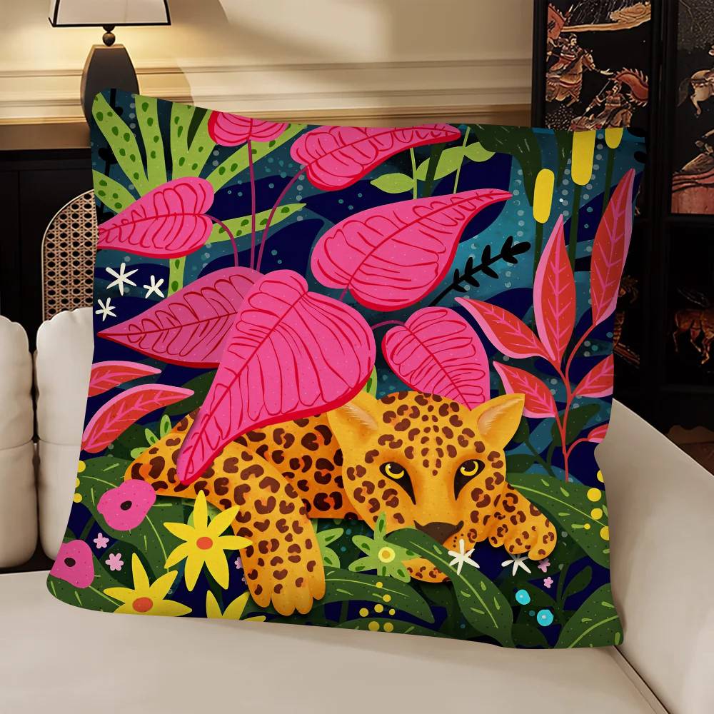Tropical Rainforest Tiger Pillow Case Fashion Square Pillowcase Bedroom Sofa Room Ins Decoration Leisure