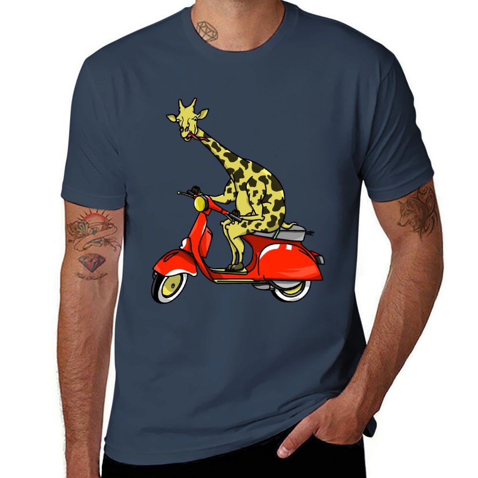 Giraffe Riding A Moped Tshirt Casual Daily Graphic Tee S