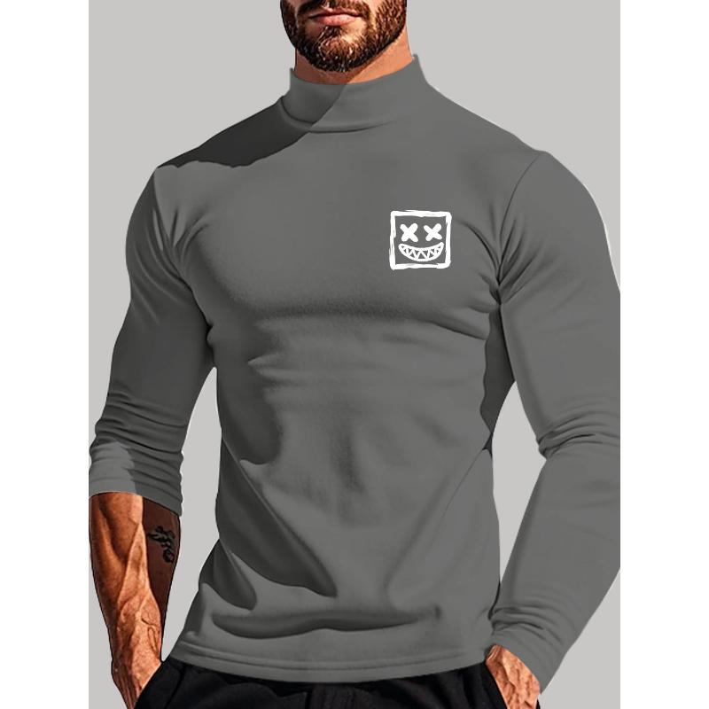 Polyester Men s Mock Neck Long Sleeve, Ideal for Daily Casual Outfits XXL серый