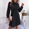 BITCED Autumn Temperament Tie Waist Long Sleeve Pleated Skirt