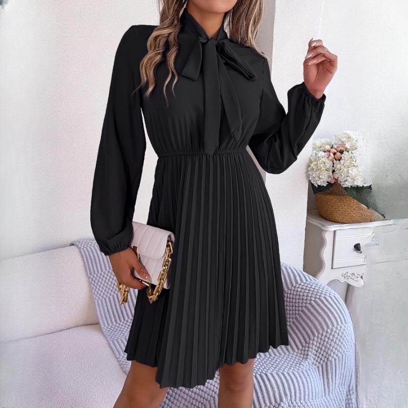 BITCED Autumn Temperament Tie Waist Long Sleeve Pleated Skirt