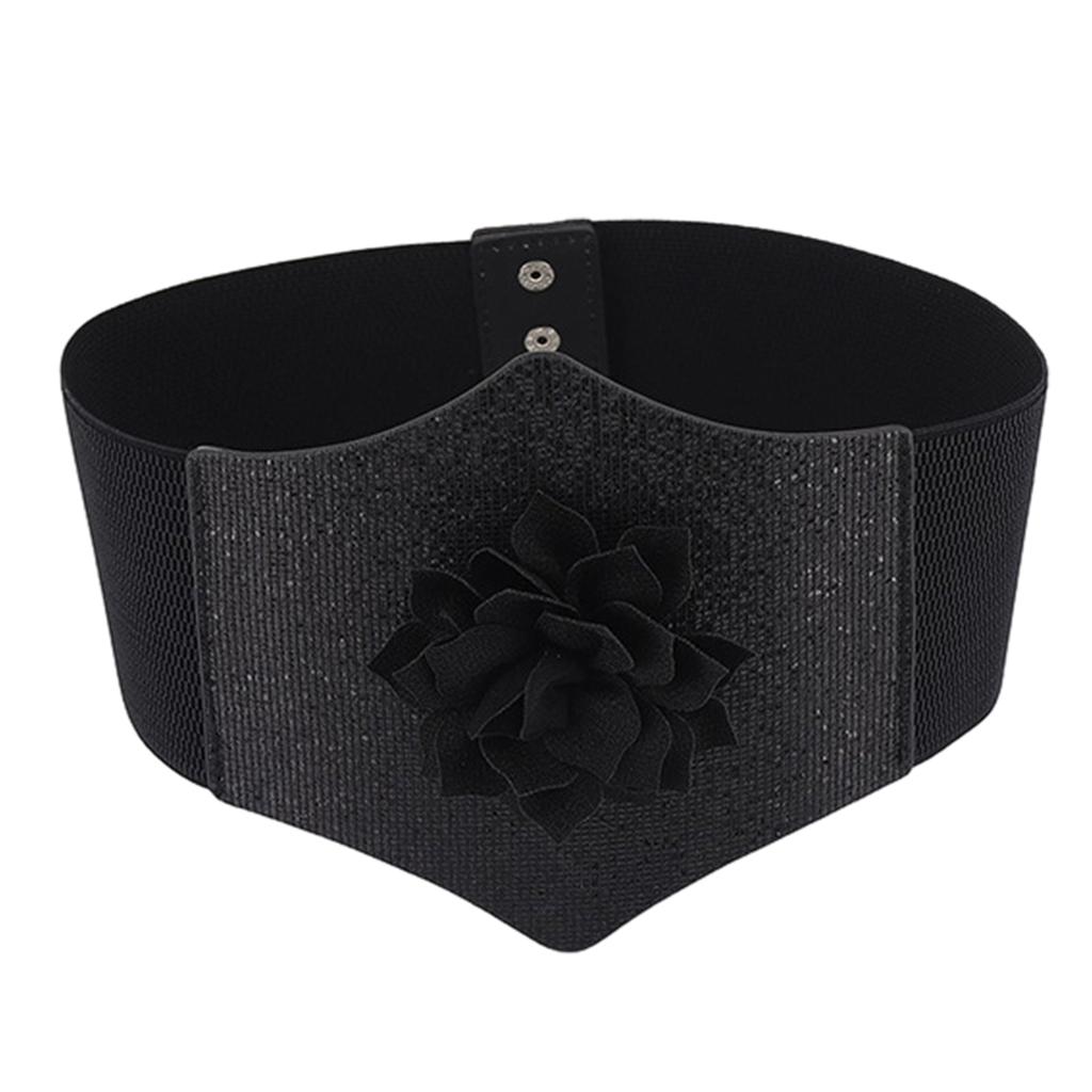 Ladies Slimming Corset Elastic Wide Waist Belt with 3D Flower Universal Women Banquet Dress Shirt Snap Buckle Corset