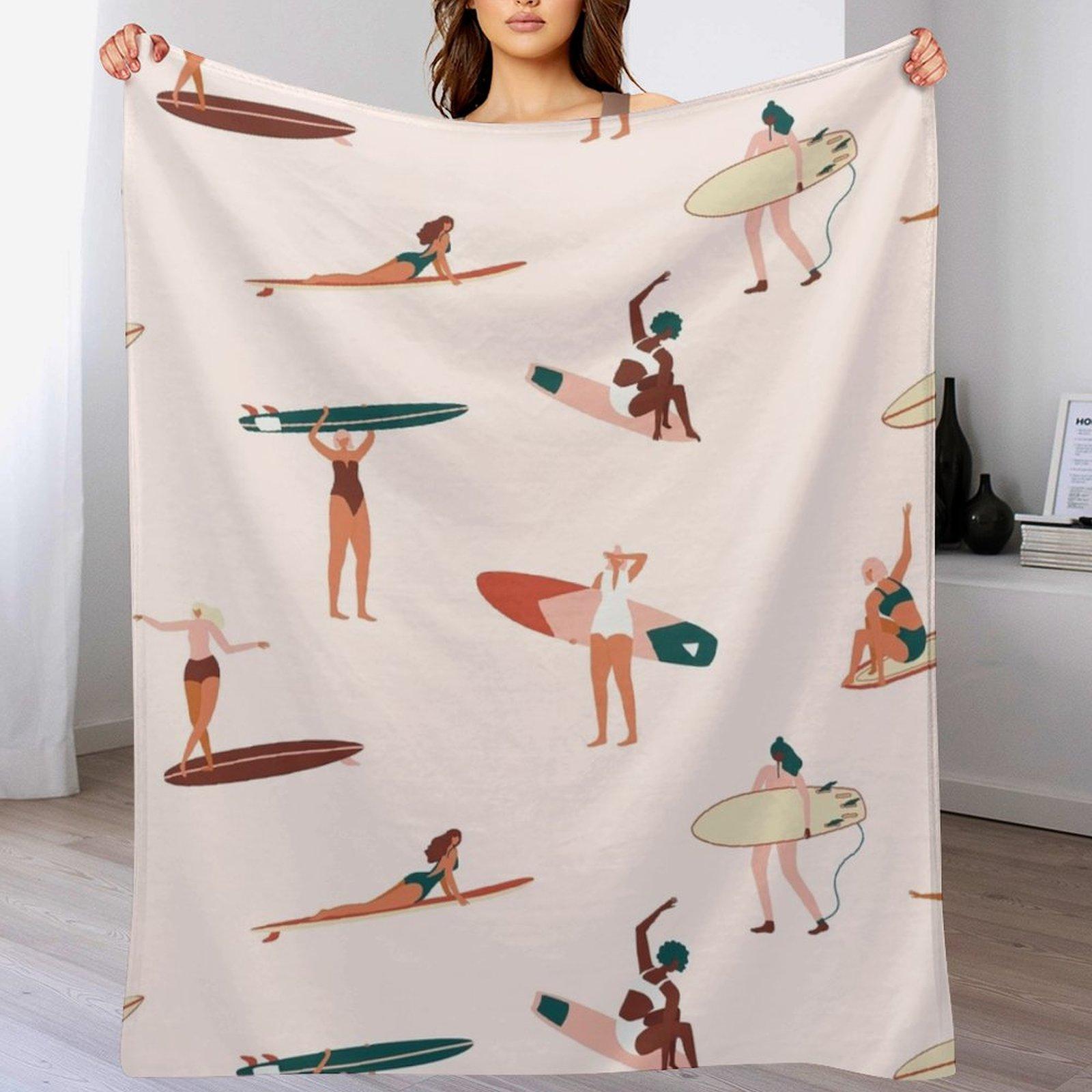

Happy Surfers Throw Blanket Travel Size Cozy Blanket for Plane Train 102x76cm(40x30in)