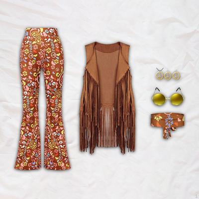 Set de ținute festive pentru femei Ansamblu Bohemian Tire, cu vestă cu franjuri și bentiță