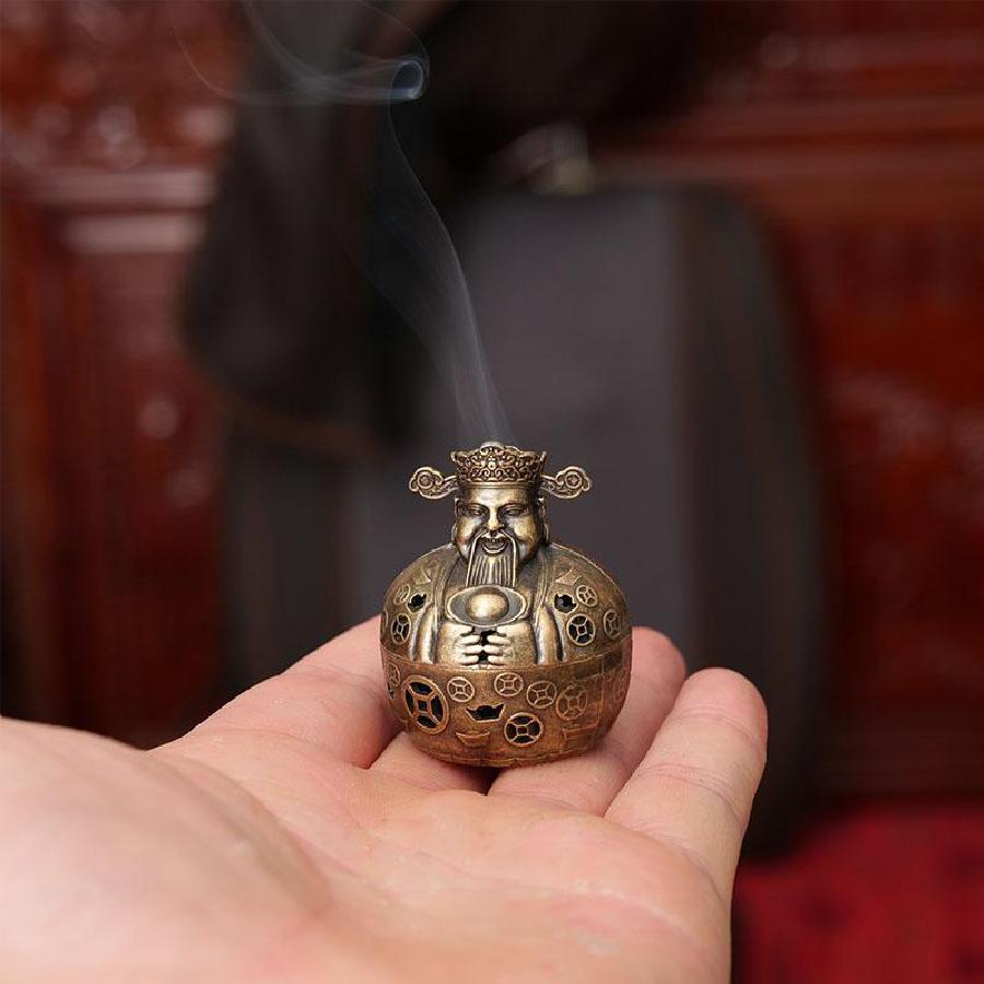 Mini Metal God of Wealth Incense Burner, Home Indoor Incense Tower, Incense Plate, Retro Incense Burner, Gift Display