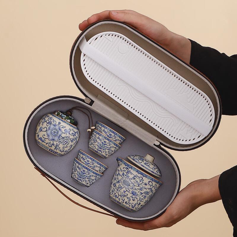 Intertwined Lotus Ceramic Gaiwan Travel Tea Set