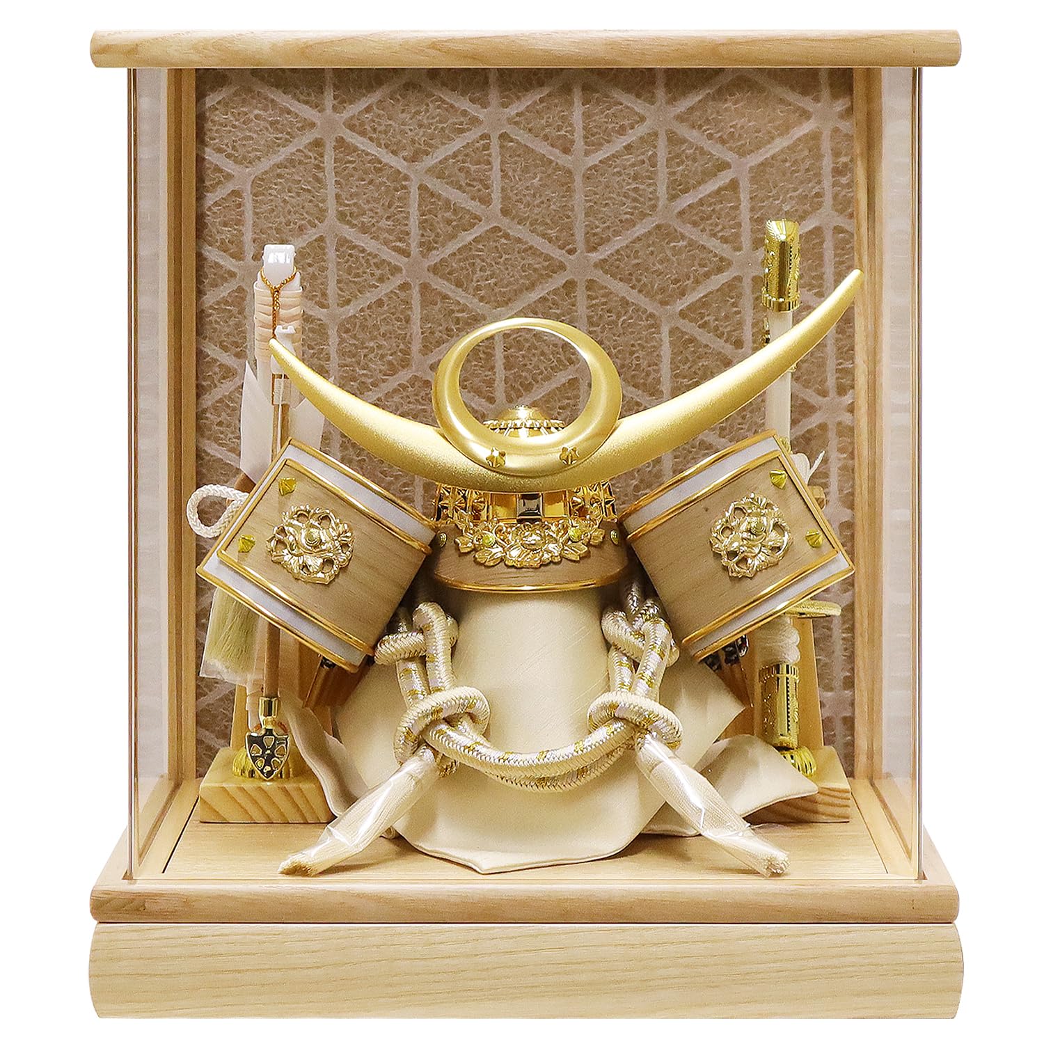 

Satsuki Doll Helmet Case Decoration Case Decoration Acrylic Case Paddle Uesugi Gold Diamond Pattern Back Natural Width 28 x Depth 23 x Height 32cm бежевий