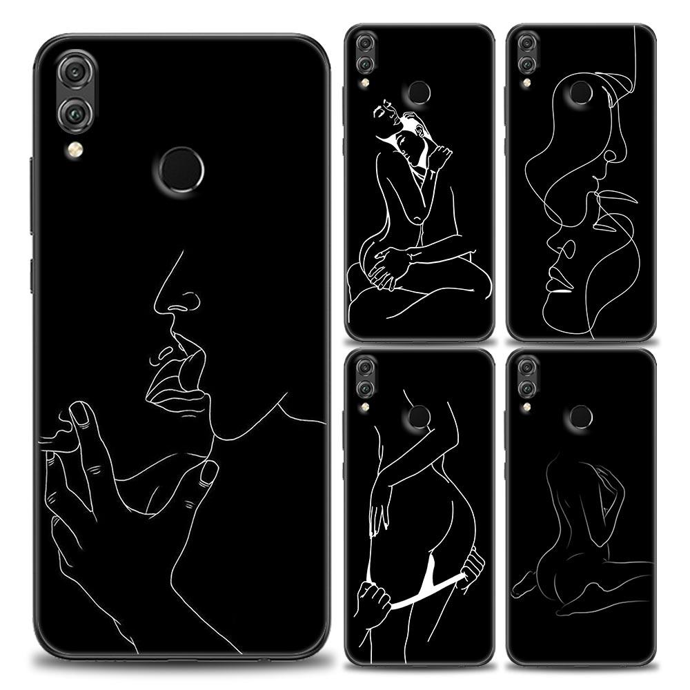 Minimalist Line Art Sexy Lover Kiss Phone Case For Honor 50 30 10 Lite 30i 20 20e 9A 9C 9X Pro 8X Nava 8i 9 Y60 Cover Soft Cases