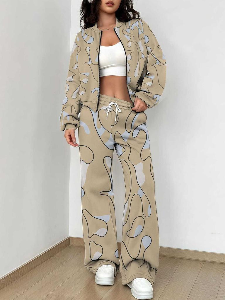 Striped Autumn And Winter New European And American Women'S Clothing Smudge Printing Suit Women